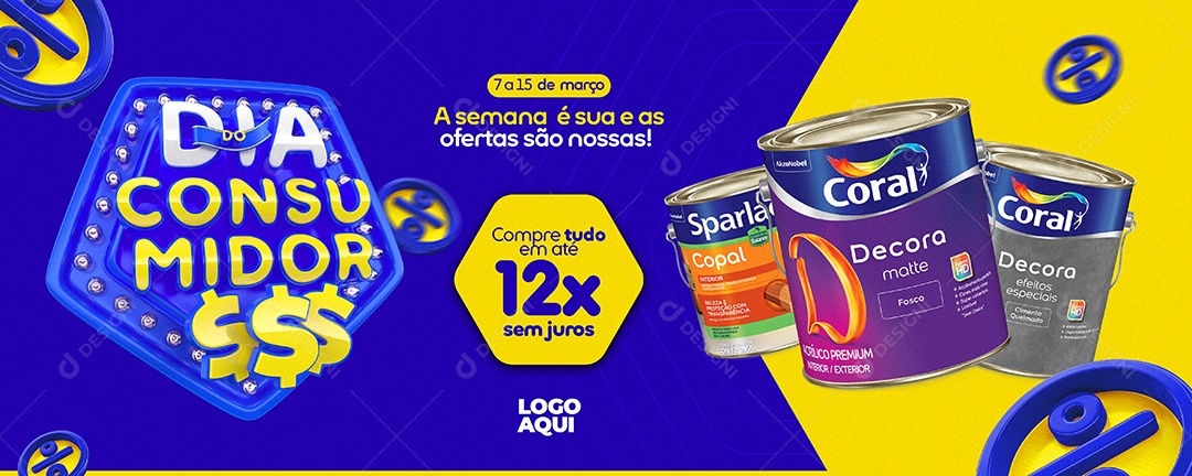 Banner Dia Do Consumidor Compre Tudo Em Até 12x Sem Juros Tintas Social Media PSD Editável