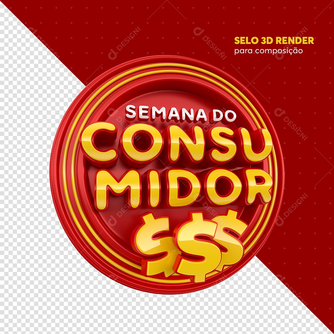 Semana Do Consumidor Selo 3D Vermelho e Dourado Para Composição PSD