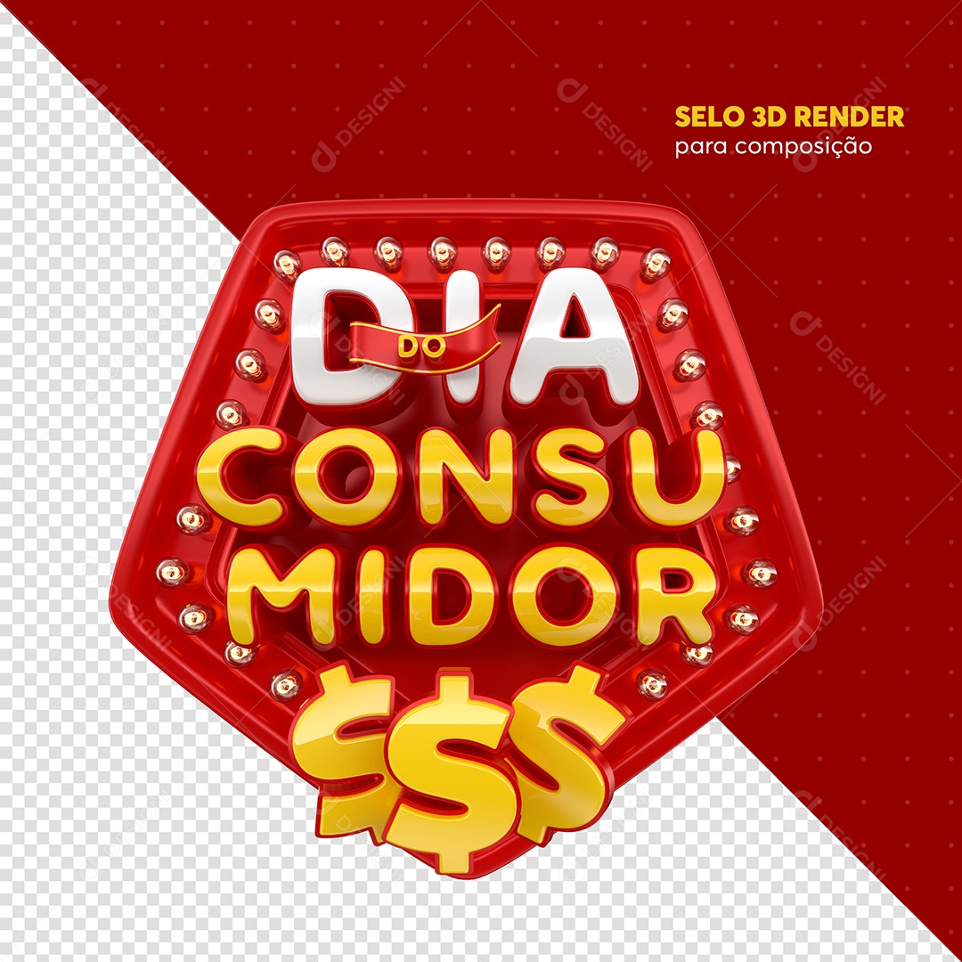 Dia Do Consumidor Selo 3D Vermelho e Dourado Para Composição PSD