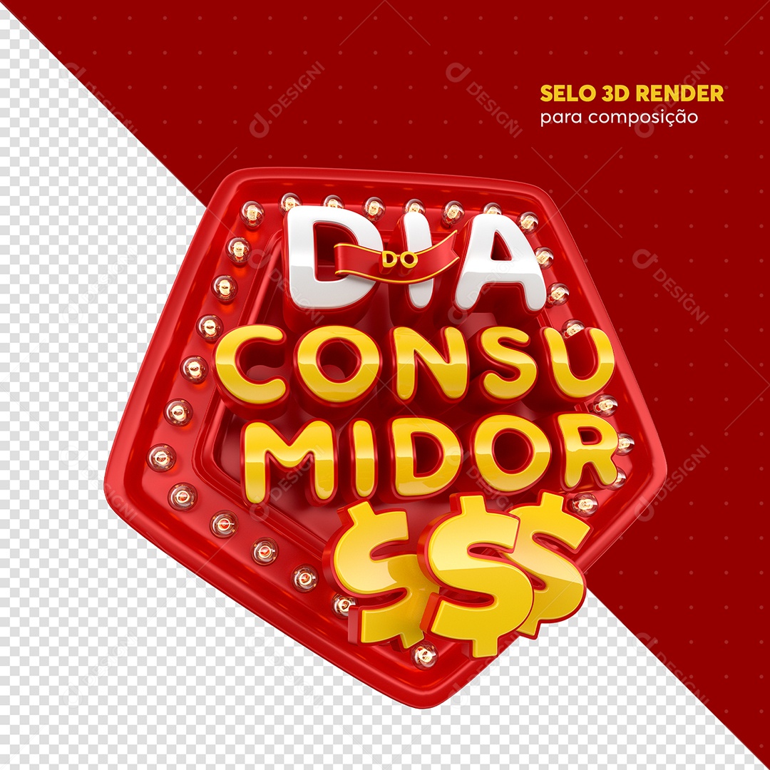 Dia Do Consumidor Selo 3D Vermelho e Dourado Para Composição PSD