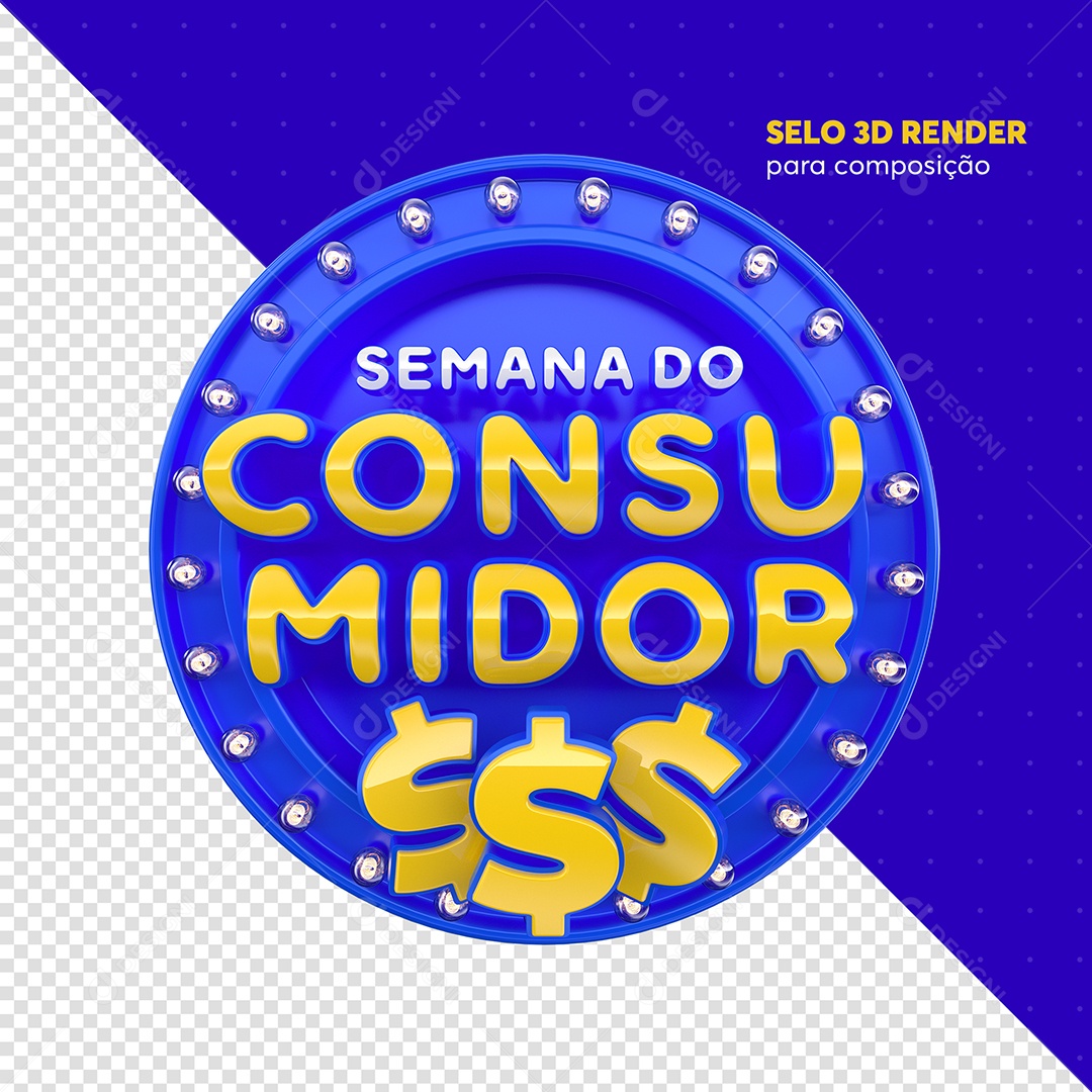 Semana Do Consumidor Selo 3D Azul e Dourado Para Composição PSD