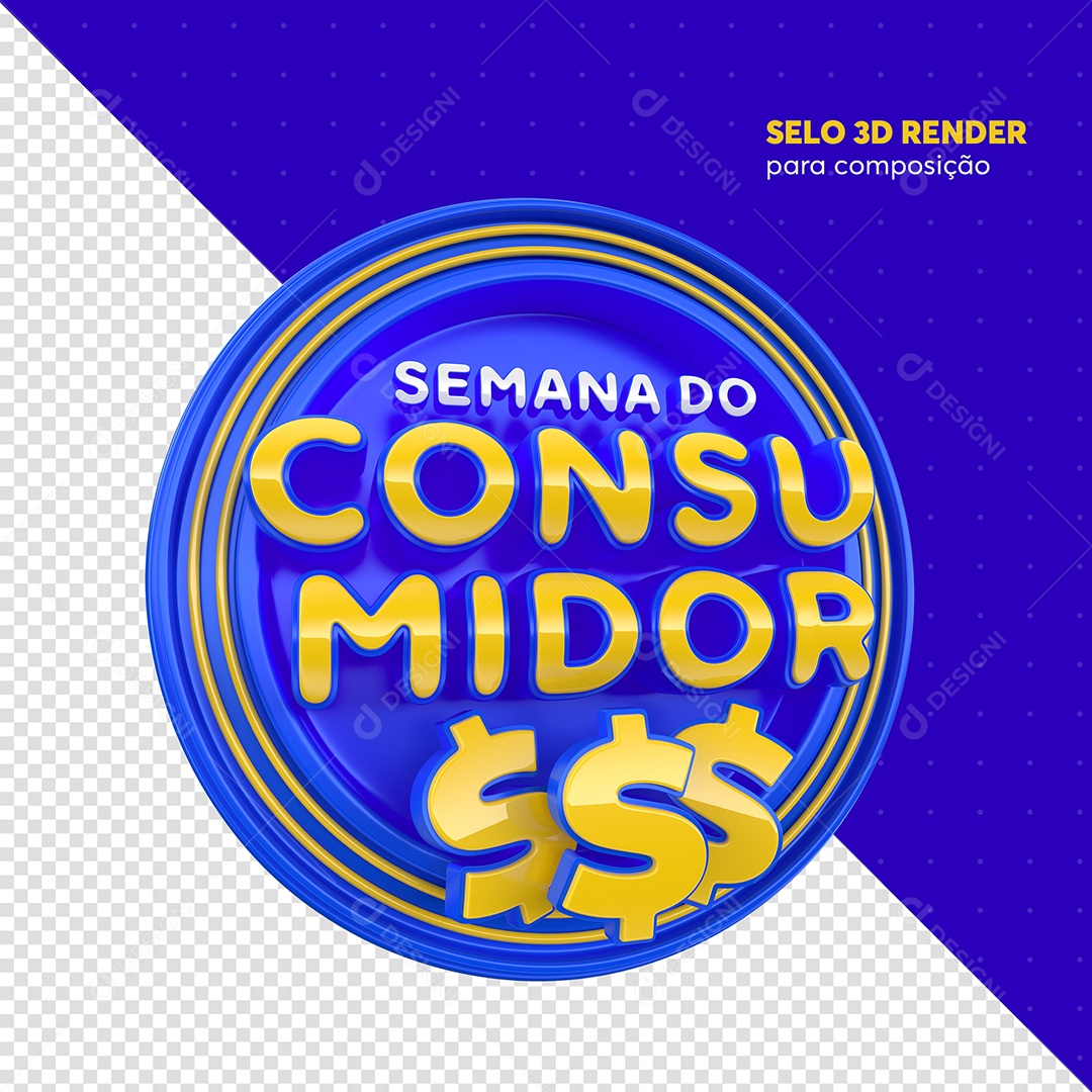 Semana Do Consumidor Selo 3D Azul e Dourado Para Composição PSD