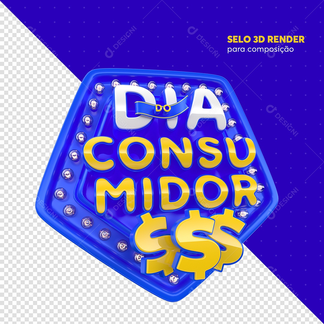 Dia Do Consumidor Selo 3D Azul Para Composição PSD