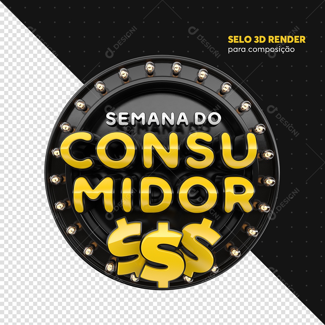 Semana Do Consumidor Selo 3D Preto e Dourado Para Composição PSD