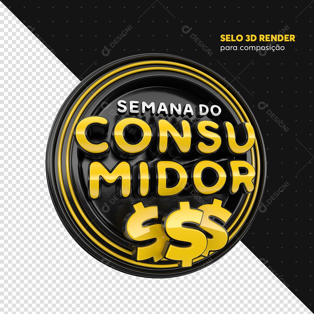 Semana Do Consumidor Selo 3D Preto e Dourado Para Composição PSD