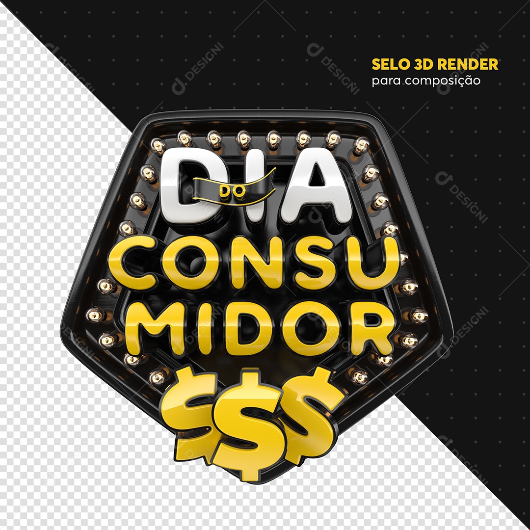 Dia Do Consumidor Selo 3D Preto Para Composição PSD