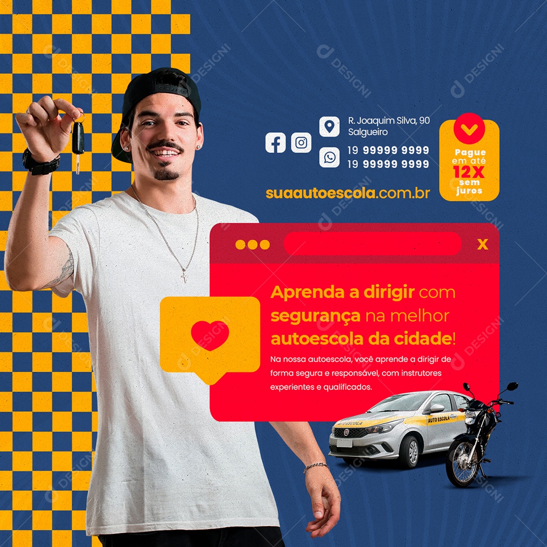 Aprenda A Dirigir Com Segurança Na Melhor Auto Escola Social Media PSD Editável