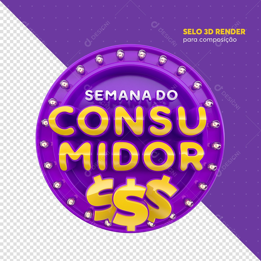 Consumer Week Purple and Gold 3D Stamp for PSD Composition