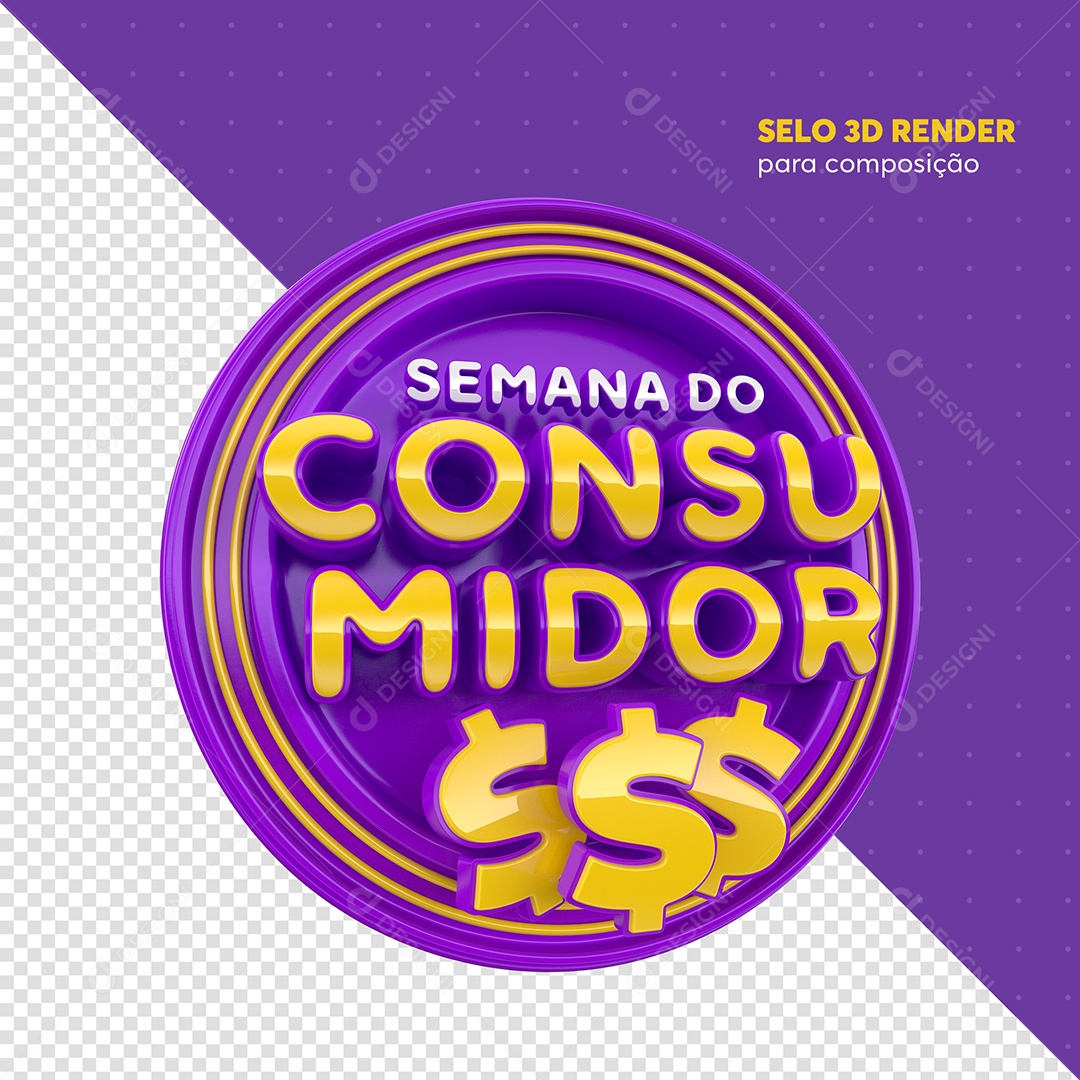 Semana Do Consumidor Selo 3D Roxo e Dourado Para Composição PSD