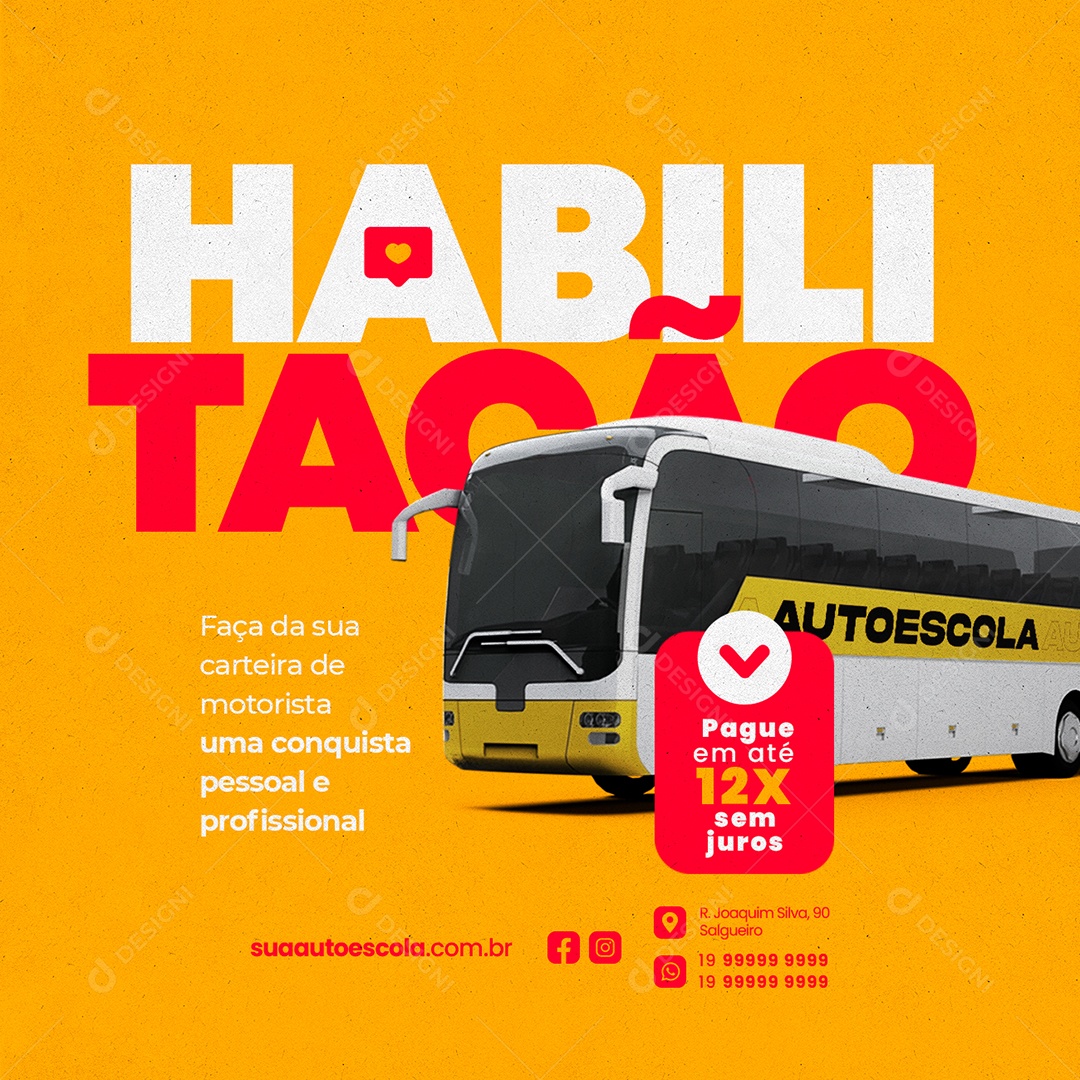 Habilitação Faça da Sua Carteira de Motorista Uma Conquista Auto Escola Social Media PSD Editável
