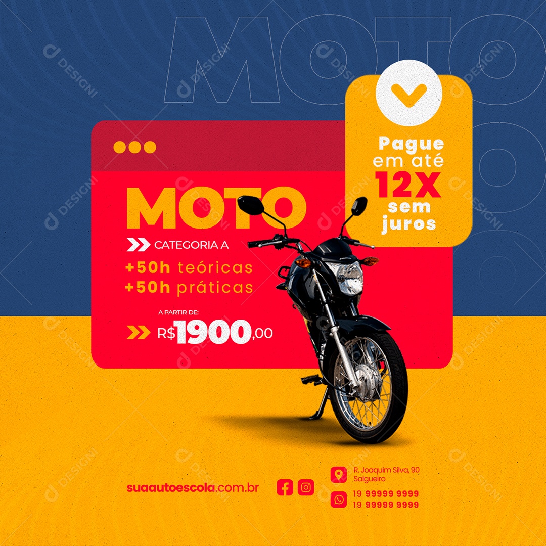 Moto Categoria A Pague Em Até 12x Sem Juros Auto Escola Social Media PSD Editável