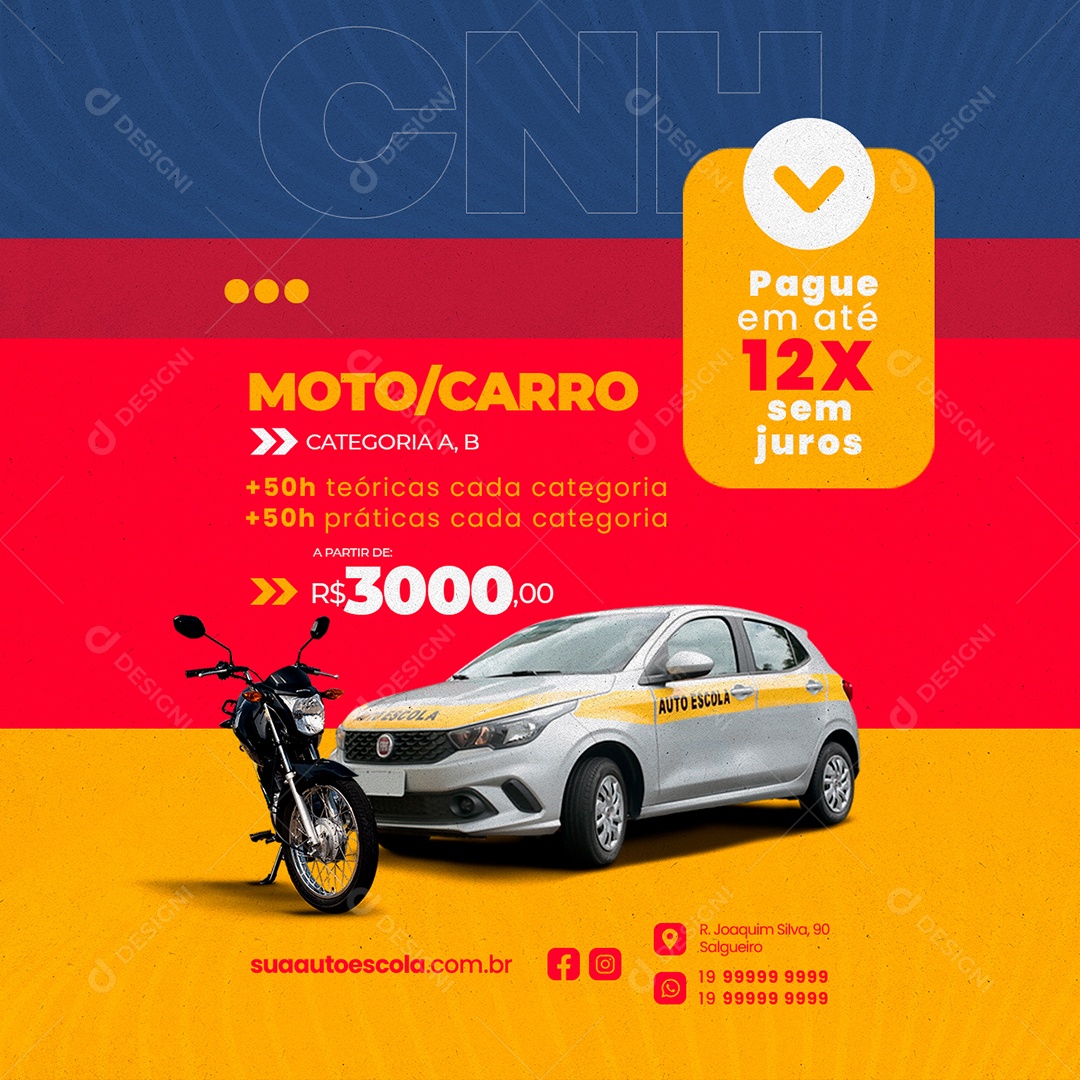 Paguem Em Até 12x Sem Juros Auto Escola Social Media PSD Editável