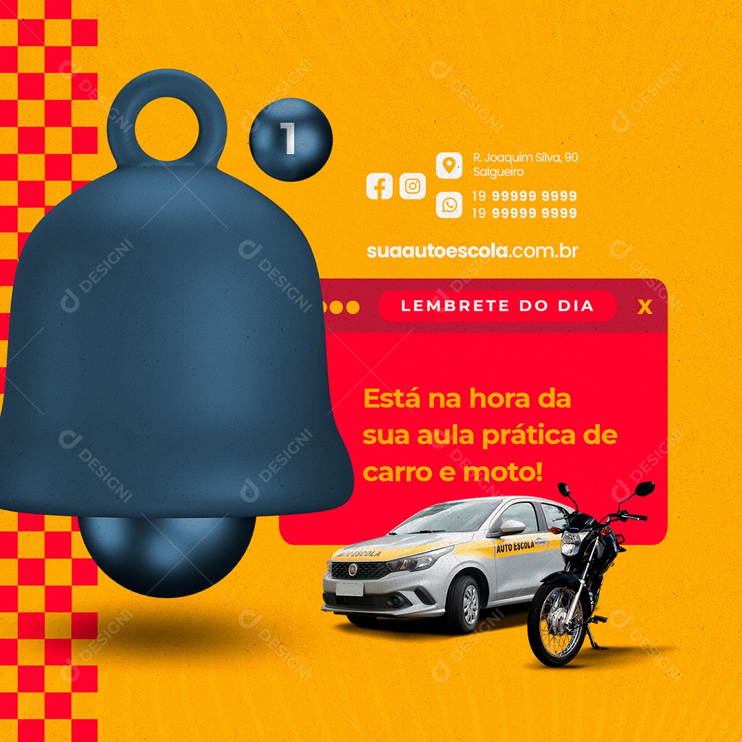 Lembrete Do Dia Está Na Hora da Sua Aula Prática Auto Escola Social Media PSD Editável