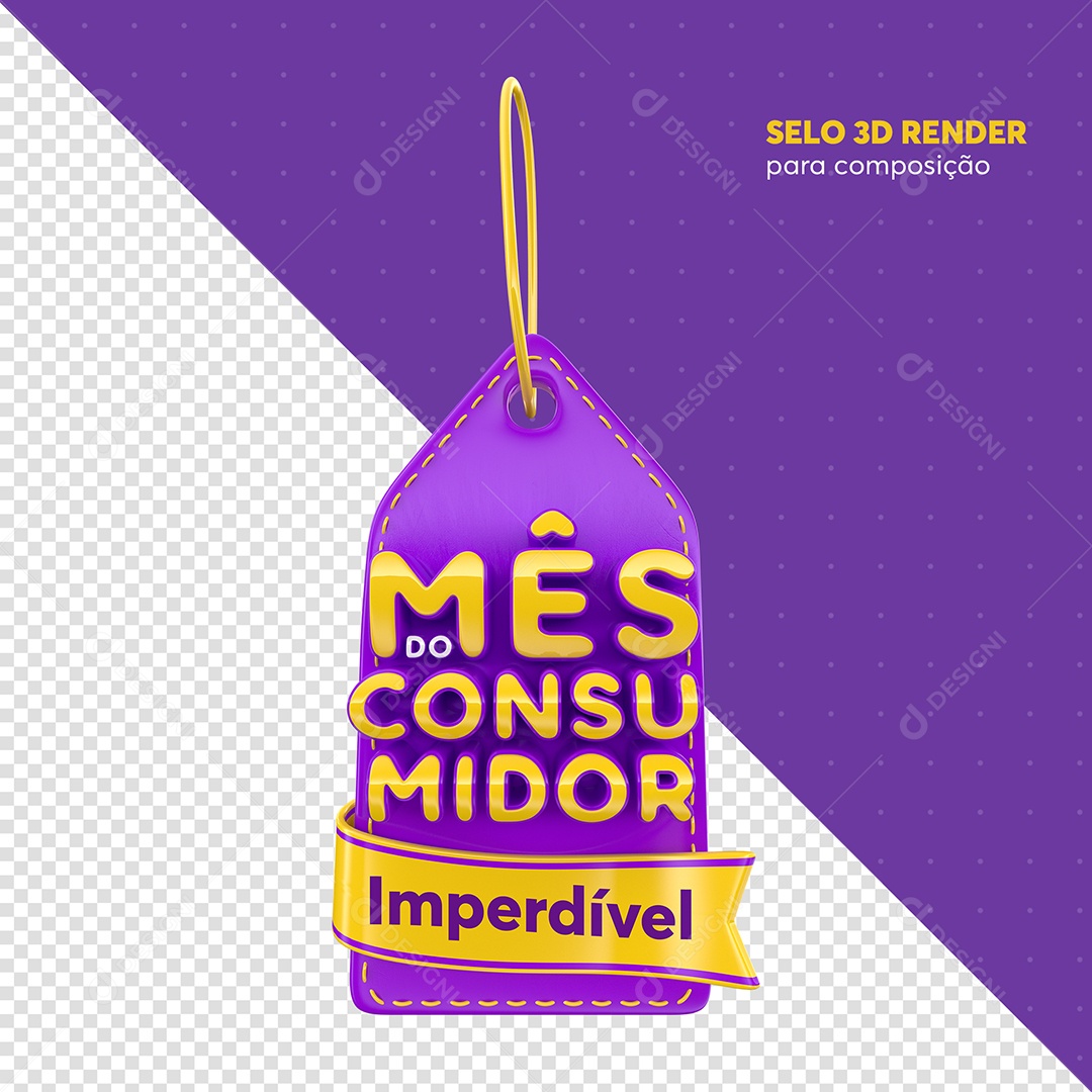 Mês Do Consumidor Imperdível Selo 3D Roxo e Dourado Para Composição PSD