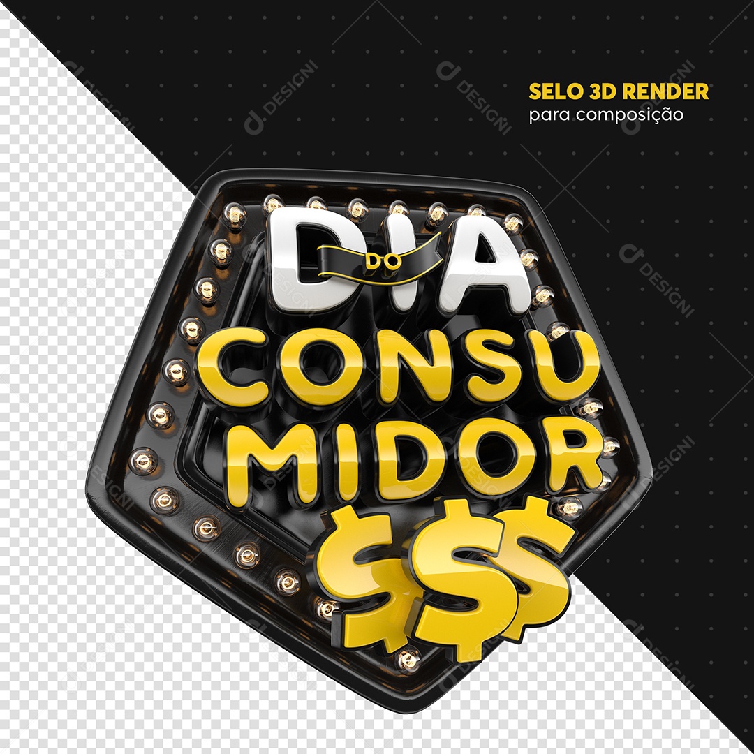 Dia Do Consumidor Selo 3D Preto Para Composição PSD