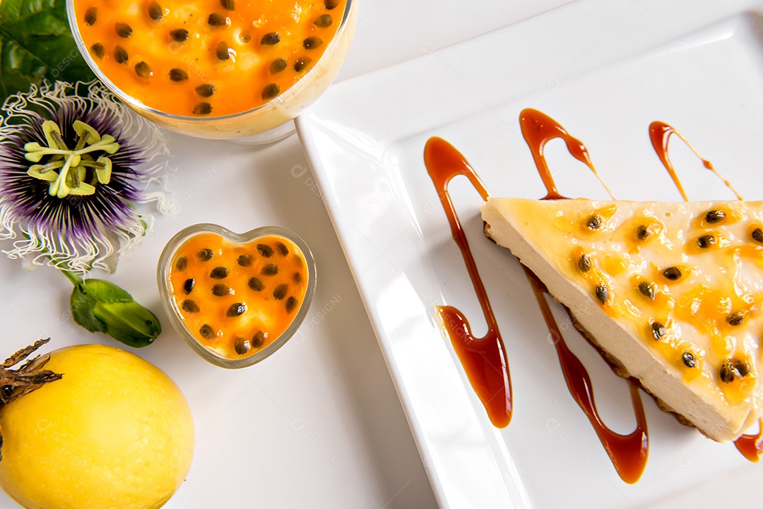 Sobremesas de maracujá, mousse de maracujá e maracujá