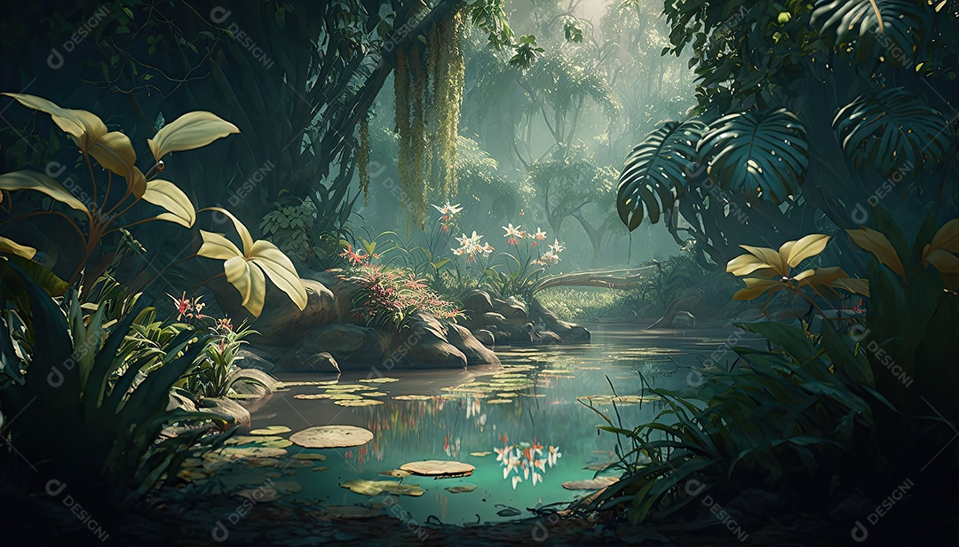 Ilustração da floresta tropical encantada