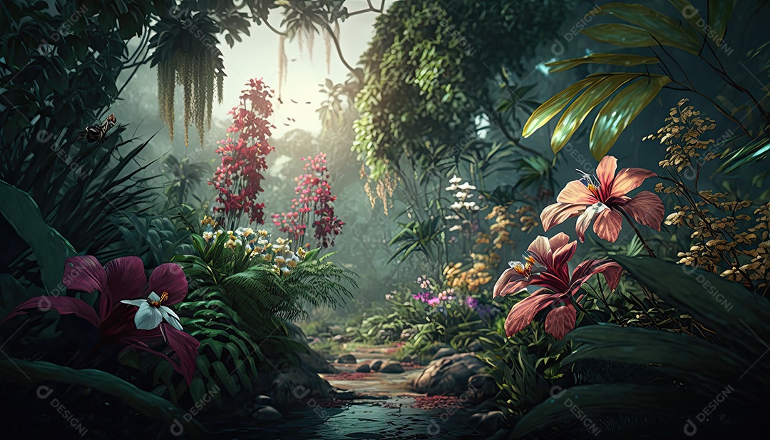 Ilustração da floresta tropical encantada