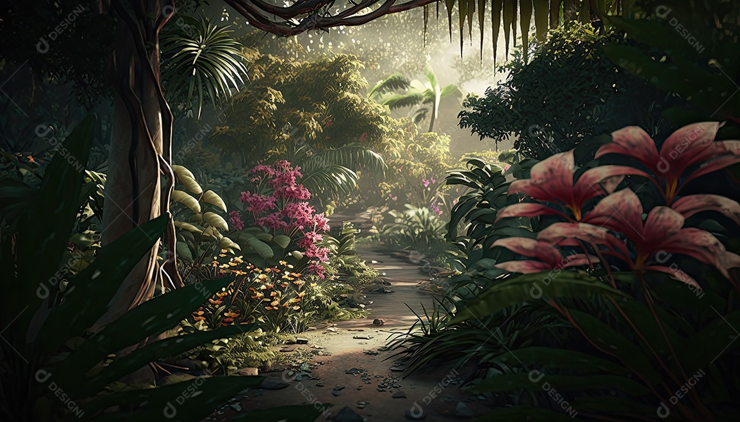 Ilustração da floresta tropical encantada