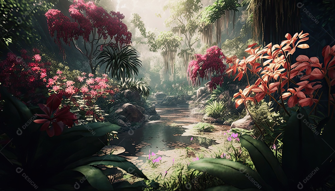 Ilustração da floresta tropical encantada