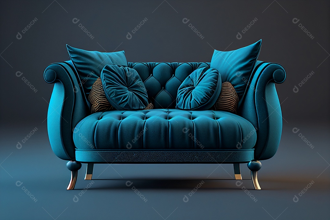 Sofá azul aconchegante em background gerado por IA