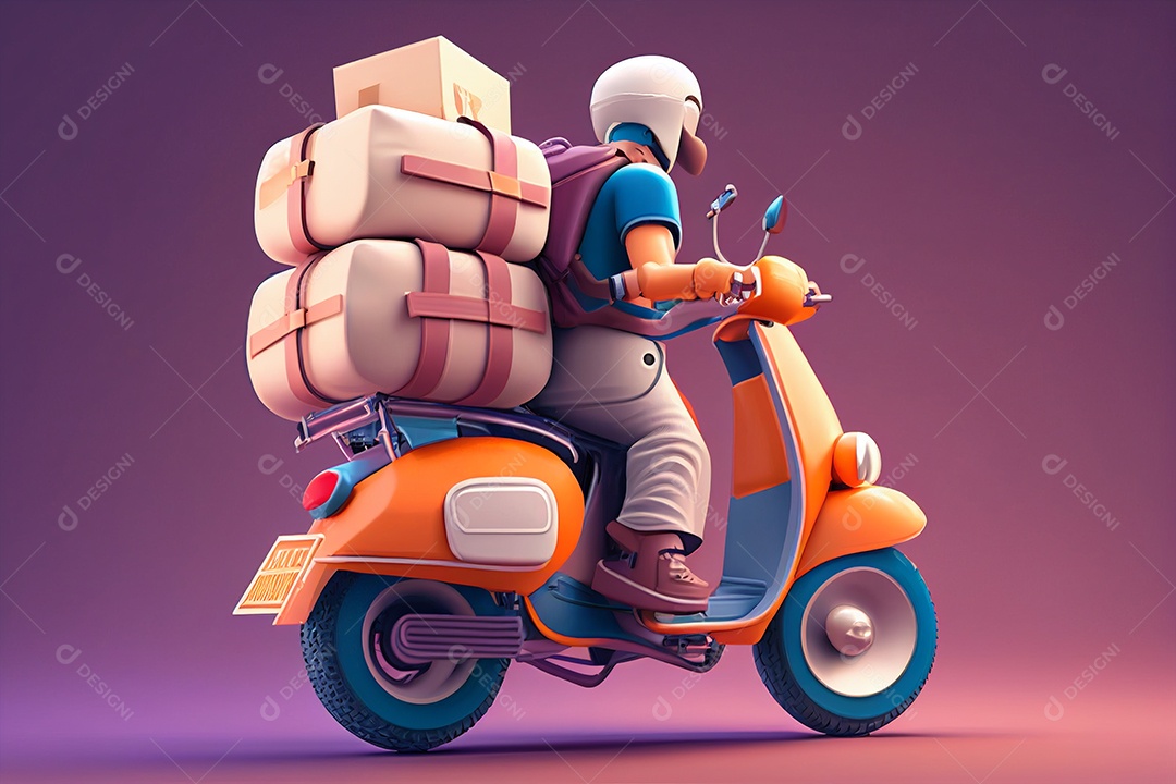 Importação de conceito de serviço de logística de scooter de motocicleta de transporte de entrega online armazenamento integrado e serviço de transporte ilustração de renderização em 3D