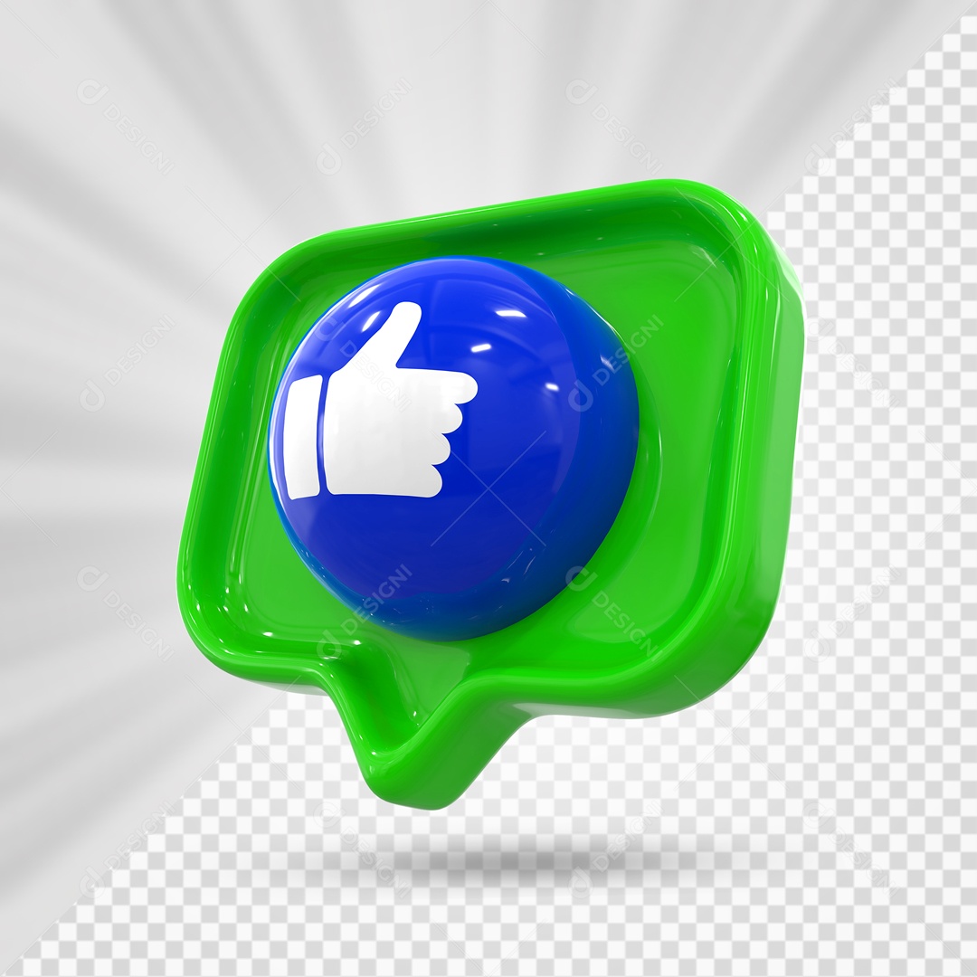 Emoji Verde de Like Branco e Azul Elemento 3D Para Composição PSD