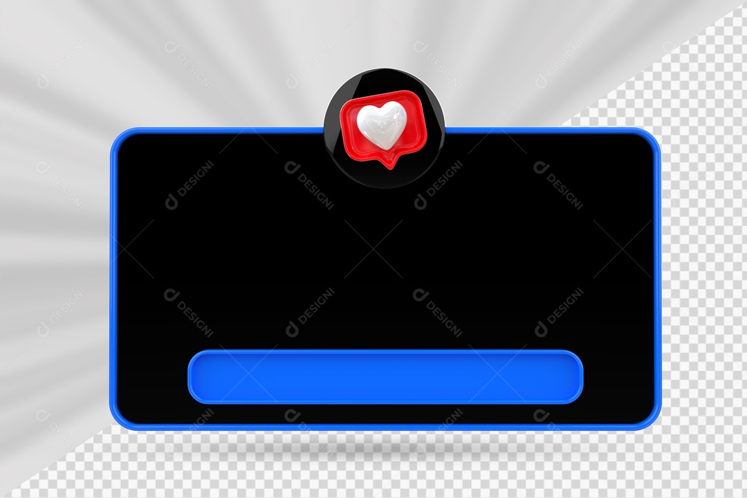 Caixa de Texto Preto E Azul Ícone De Coração Elemento 3D Para Composição PSD