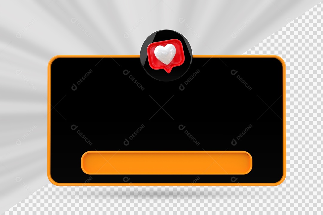 Caixa de Texto Preto E Laranja Ícone De Coração Elemento 3D Para Composição PSD