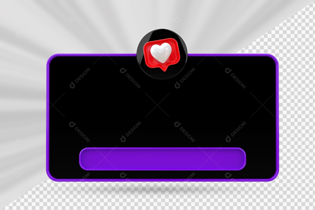 Caixa de Texto Preto E Roxo Ícone De Coração Elemento 3D Para Composição PSD