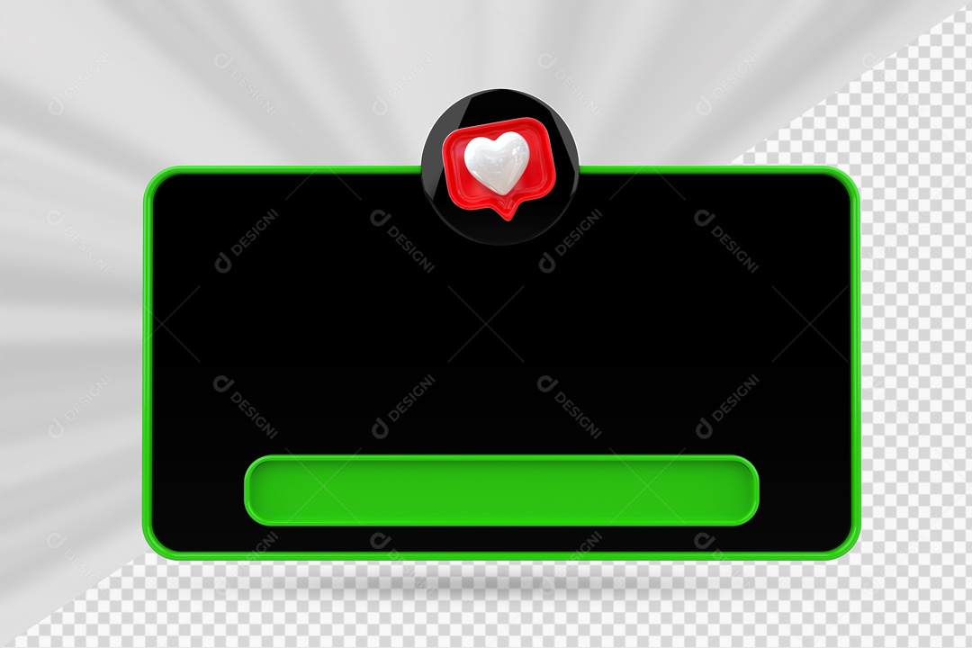Caixa de Texto Preto E Verde Ícone De Coração Elemento 3D Para Composição PSD