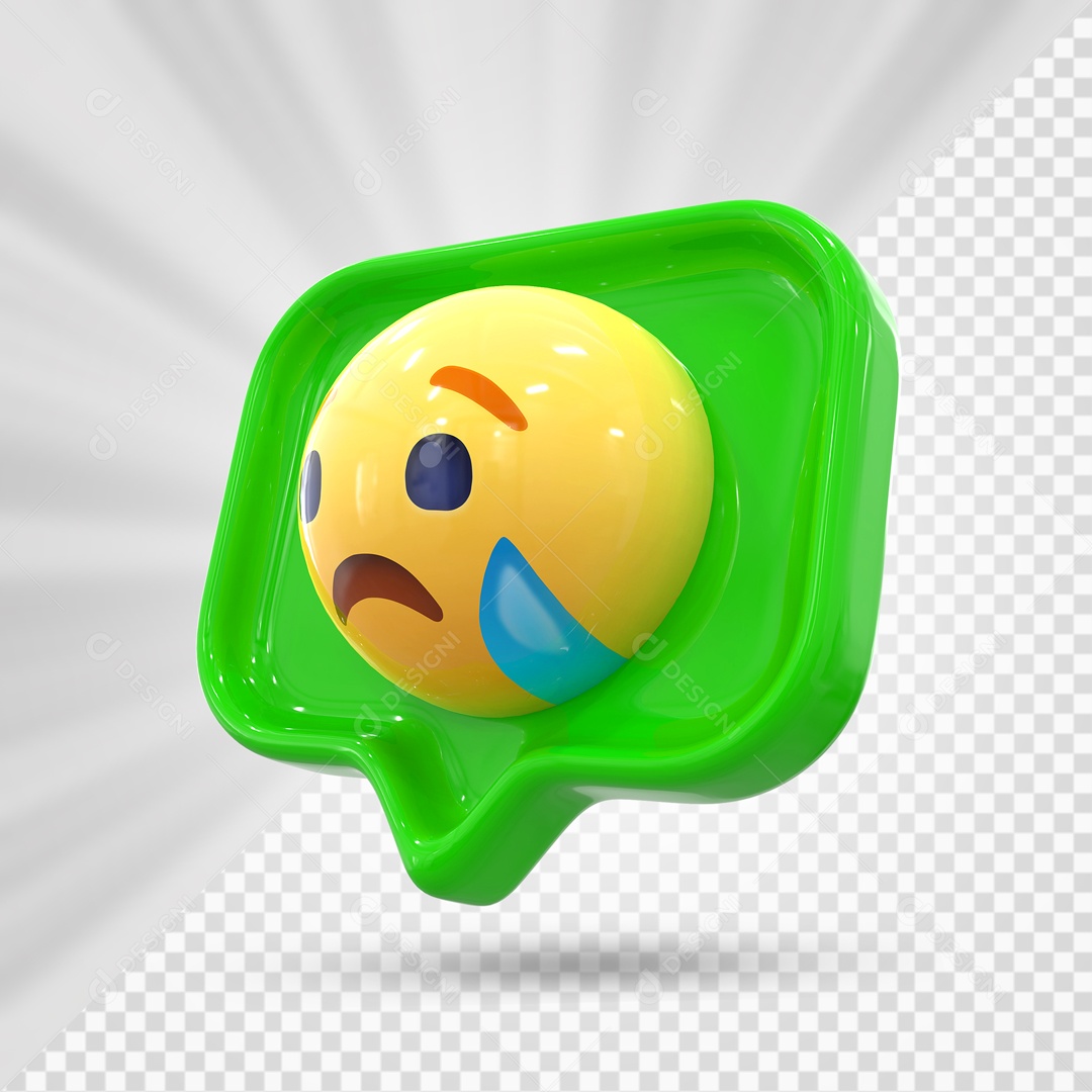Emoji Verde Reação Triste Com Lagrima Elemento 3D Para Composição PSD