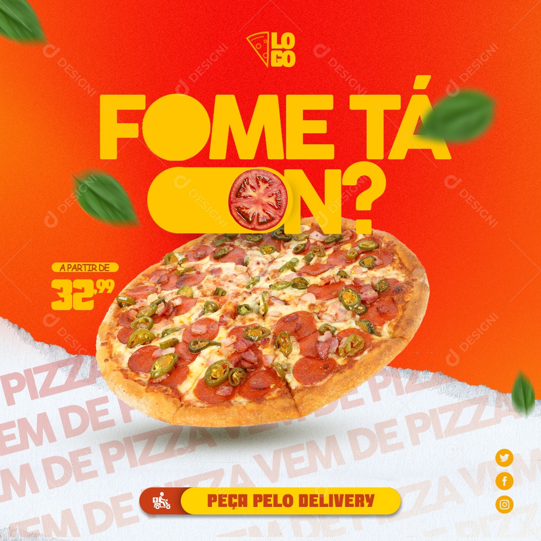 Post Social Media Pizzaria A Fome Está On PSD Editável