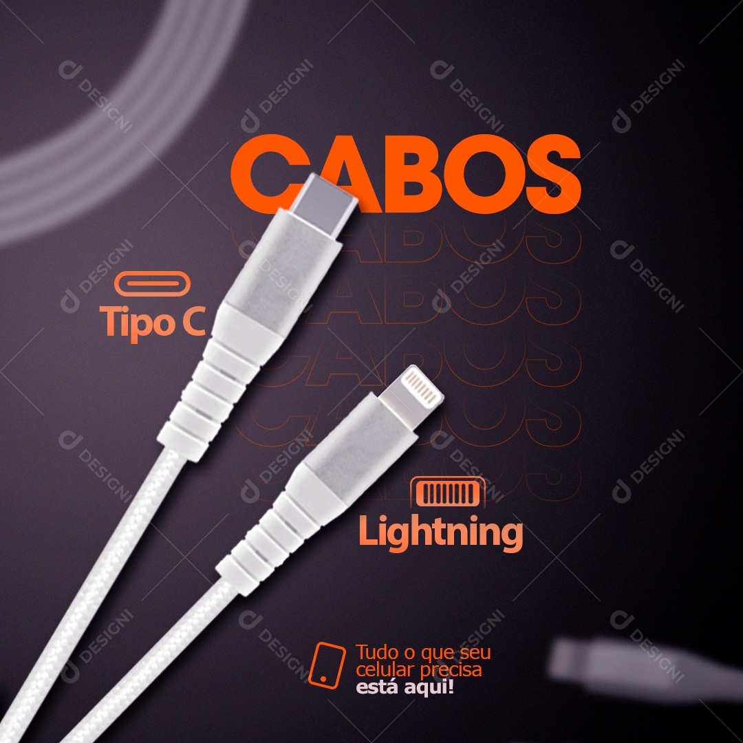 Social Media Cabo Usb Tipo c e Lightning Venda PSD Editável