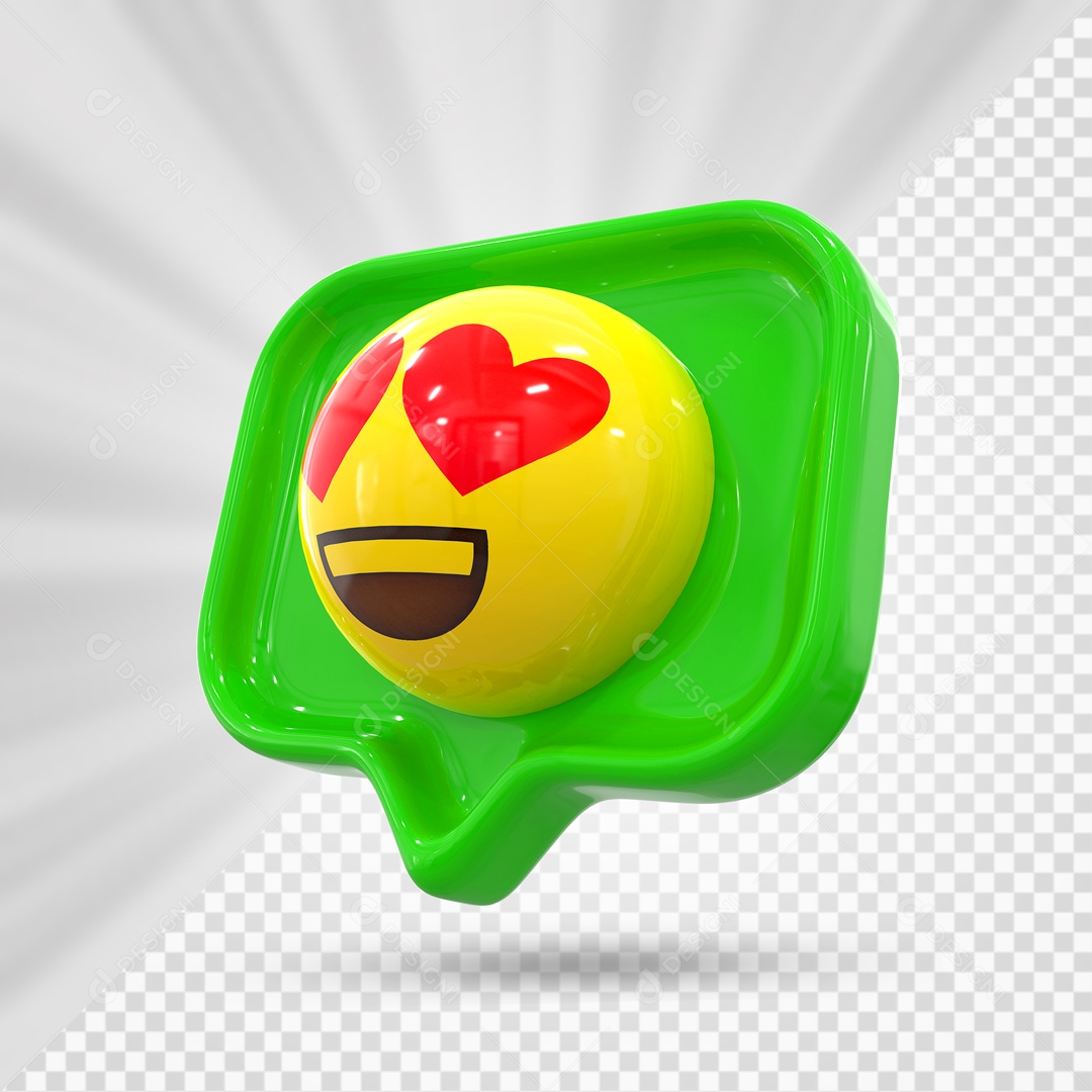Emoji Verde Reação Apaixonado Olhos De Coração Elemento 3D Para Composição PSD