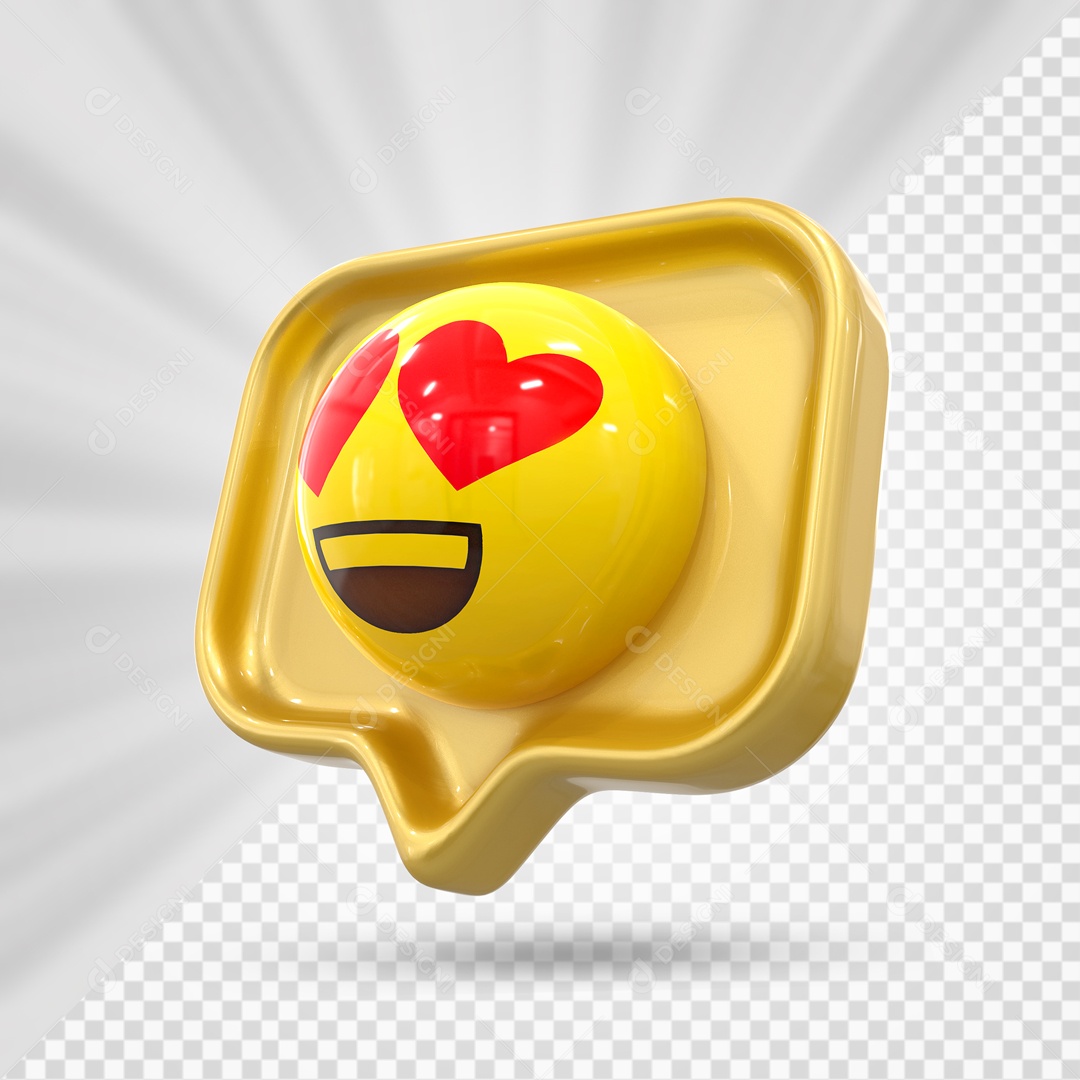 Emoji Amarelo Reação Apaixonado Olhos De Coração Elemento 3D Para Composição PSD
