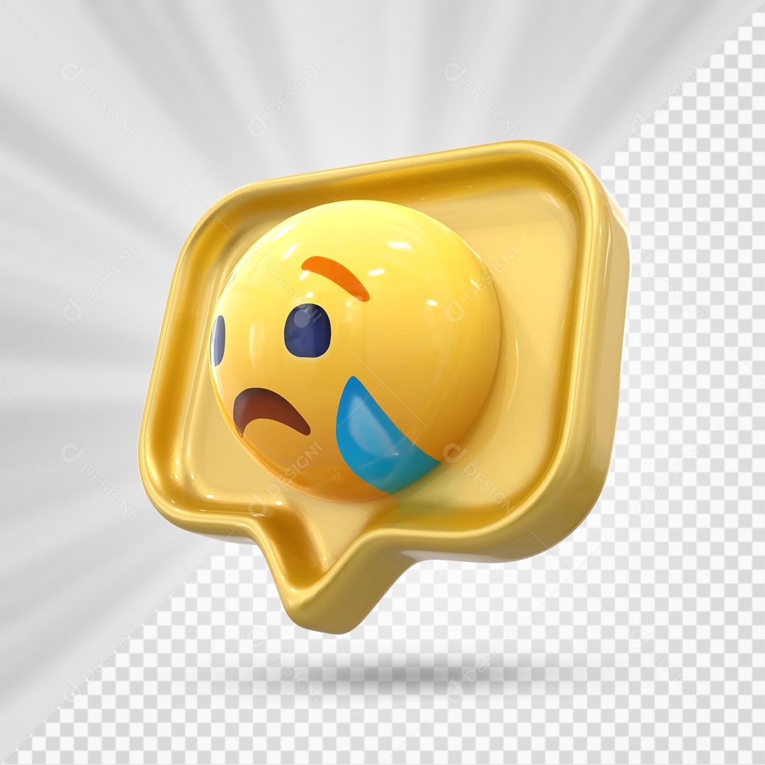 Emoji Amarelo Reação Triste Com Lagrima Elemento 3D Para Composição PSD