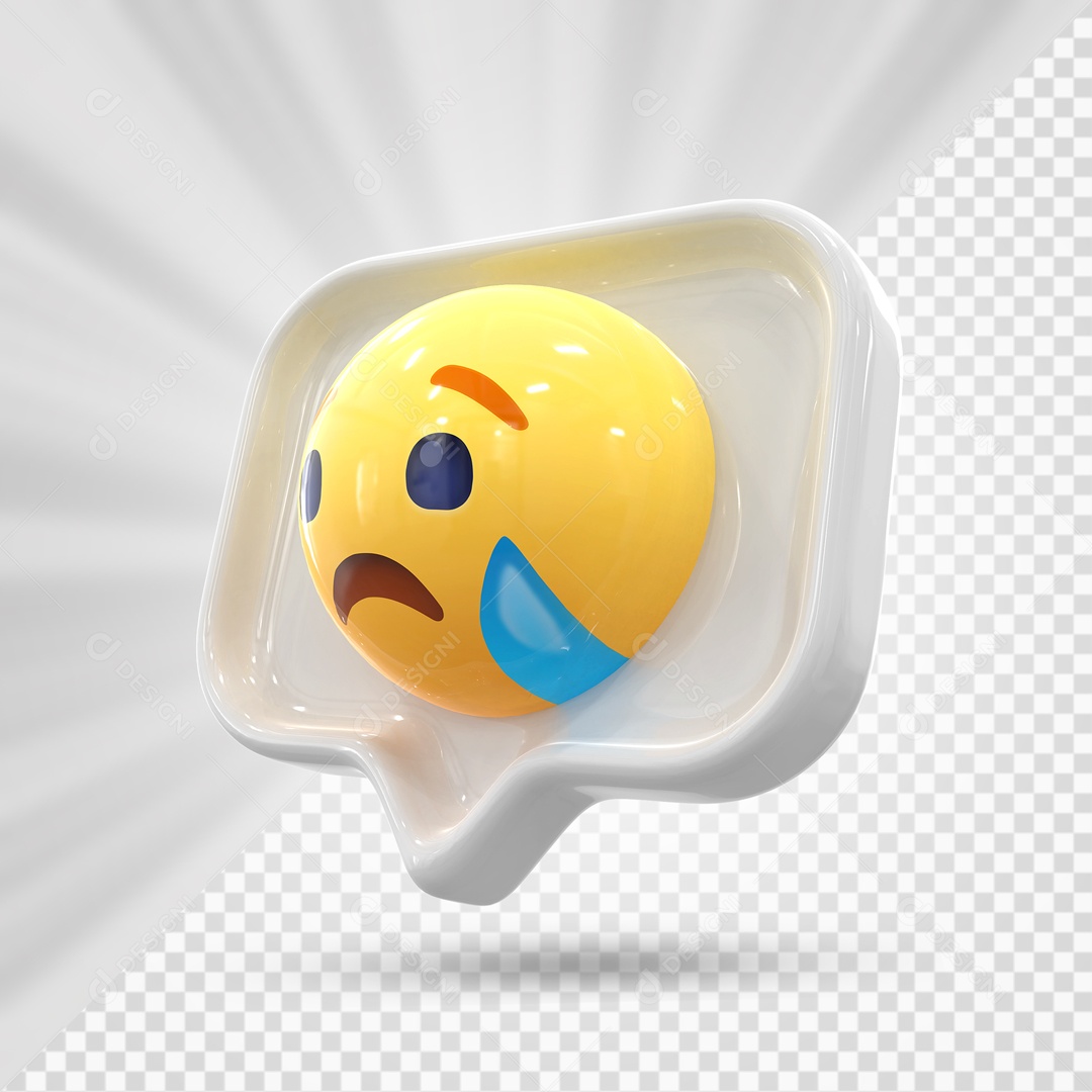 Emoji Branco Reação Triste Com Lagrima Elemento 3D Para Composição PSD