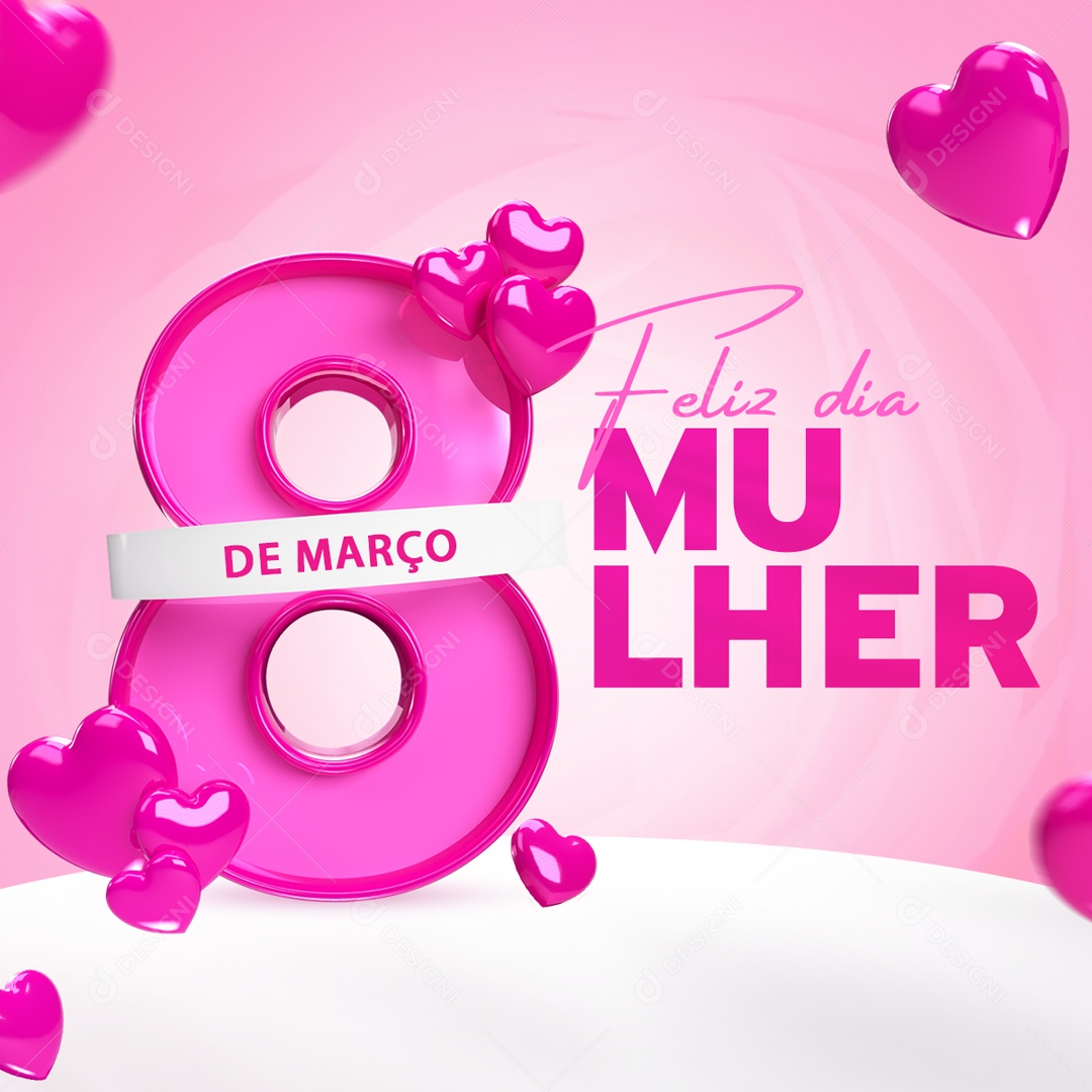 Feliz Dia Da Mulher 8 De Março Selo 3D Para Composição PSD