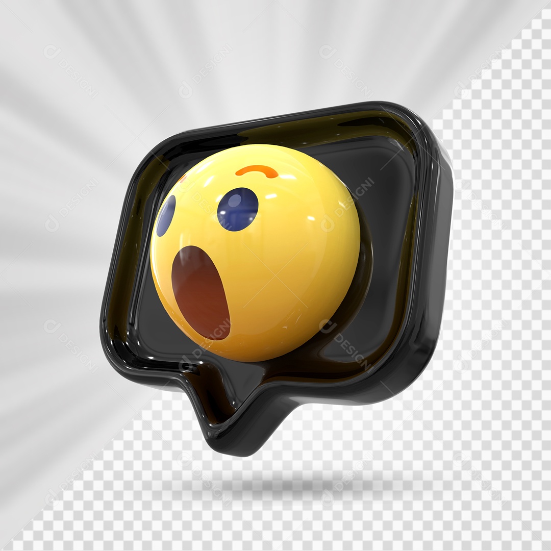 Emoji Preto Reação Uau Elemento 3D Para Composição PSD