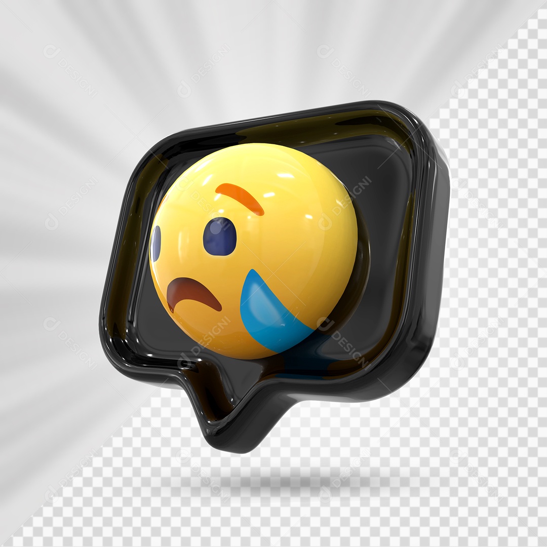 Emoji Preto Reação Triste Com Lagrima Elemento 3D Para Composição PSD
