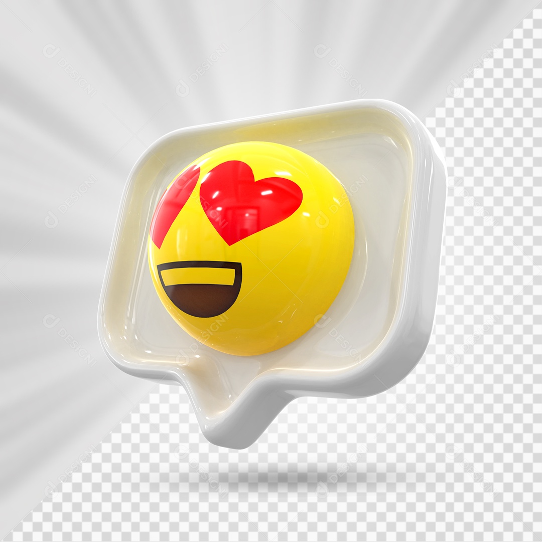 Emoji Branco Reação Apaixonado Olhos De Coração Elemento 3D Para Composição PSD