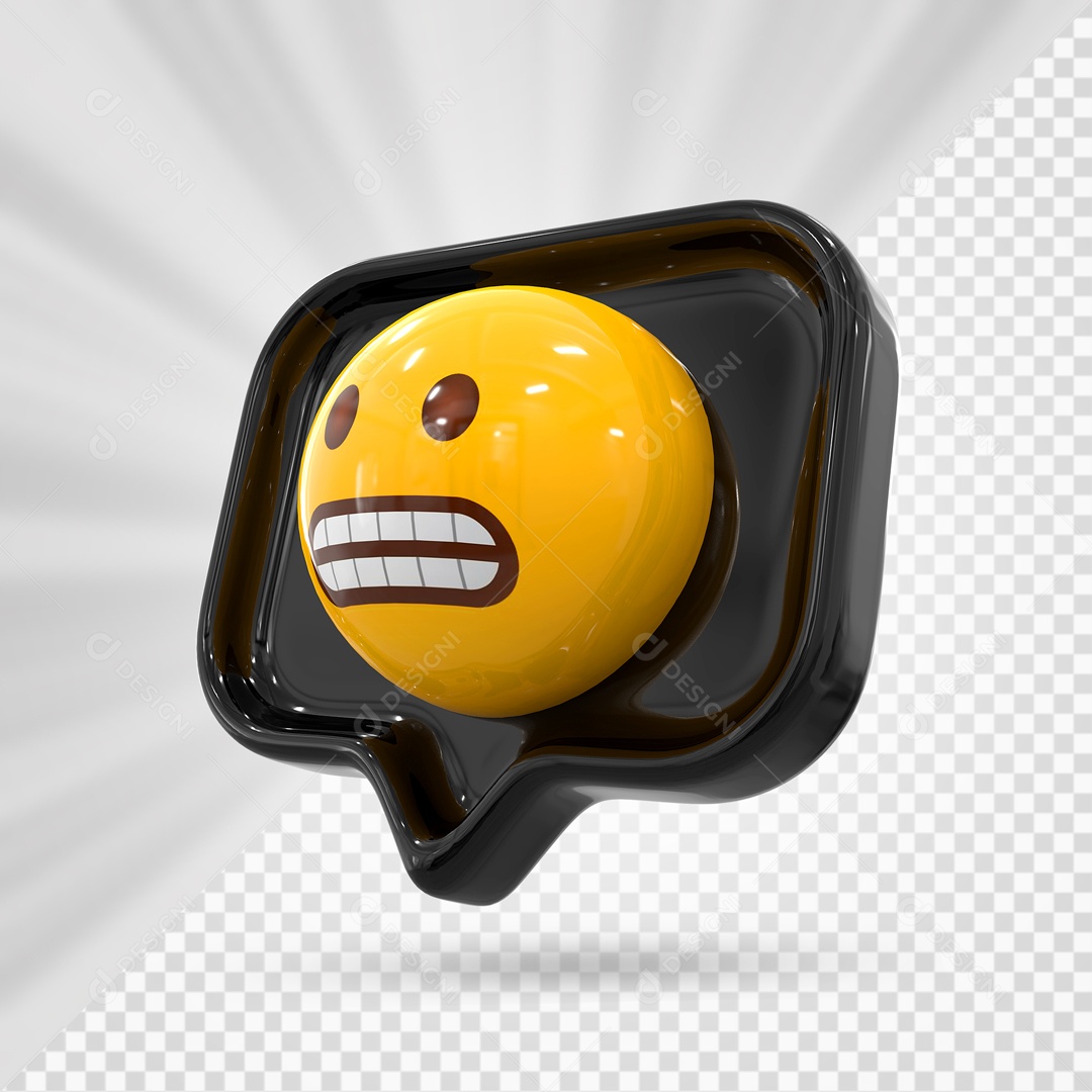 Emoji Preto Reação Careta Elemento 3D Para Composição PSD