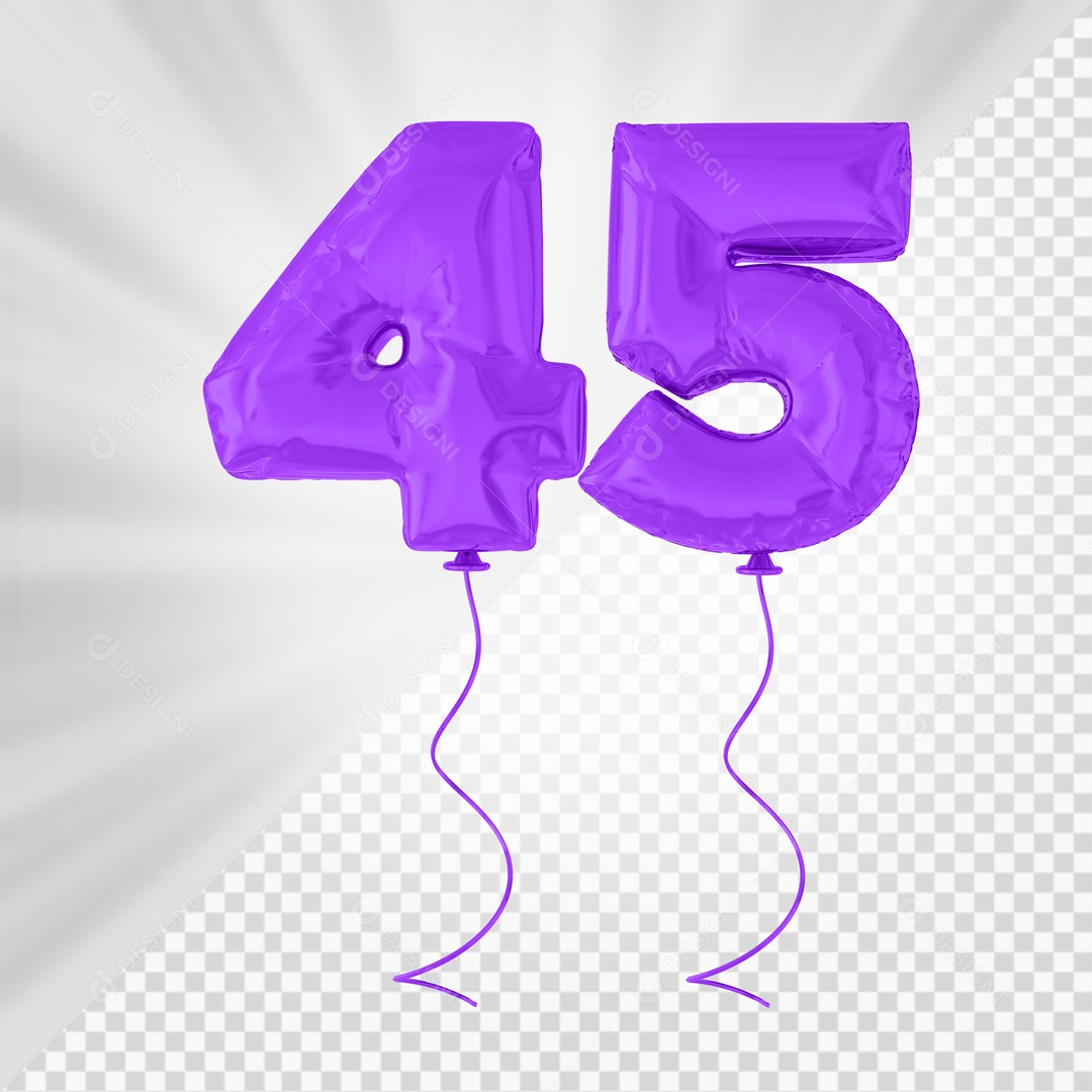 Balão De Festa Roxo De Número 45 Elemento 3D Para composição PSD