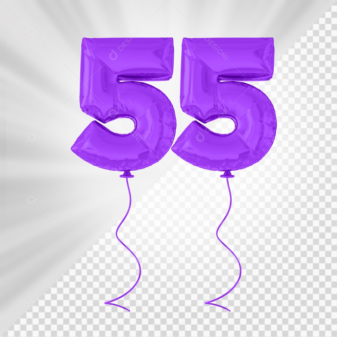 Purple Number 55 Party Balloon 3D Element For PSD Composition