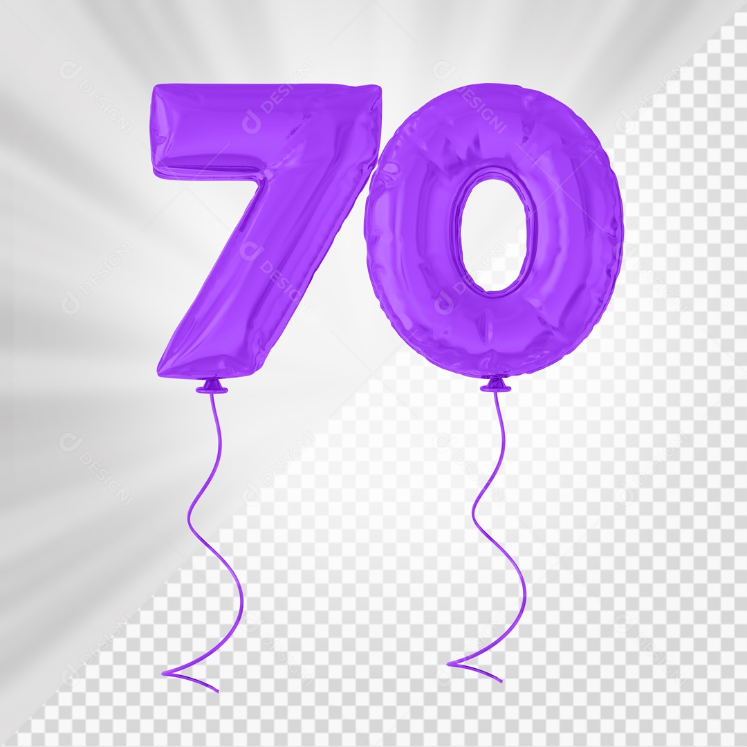 Balão De Festa Roxo De Número 70 Elemento 3D Para composição PSD