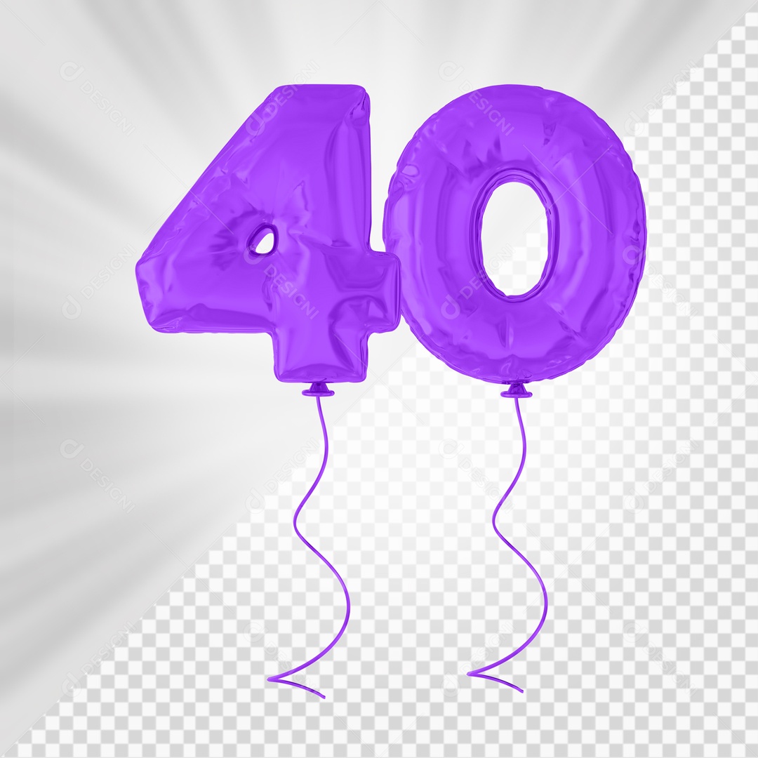 Balão De Festa Roxo De Número 40 Elemento 3D Para composição PSD