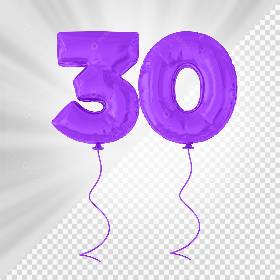 Balão De Festa Roxo De Número 30 Elemento 3D Para composição PSD