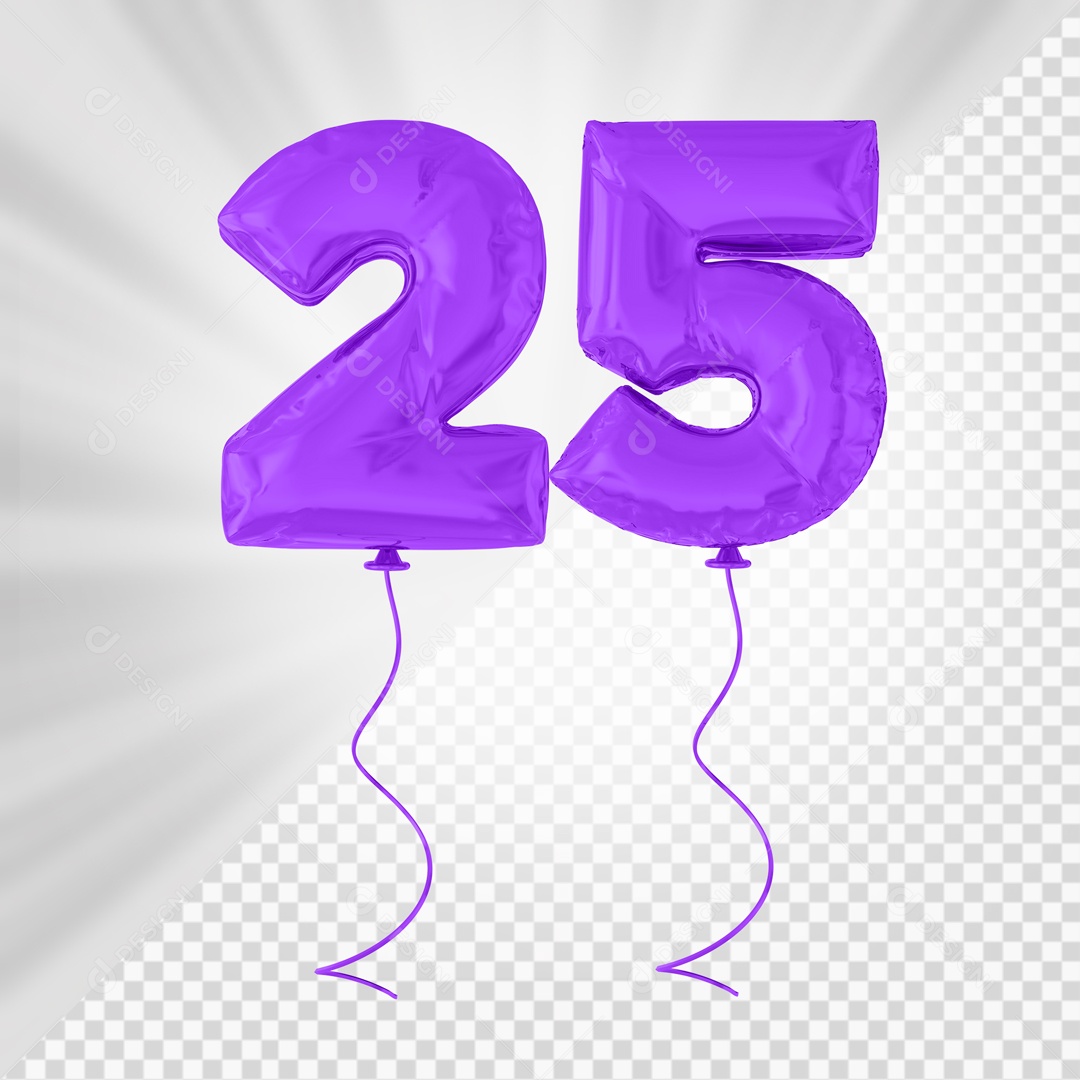 Balão De Festa Roxo De Número 25 Elemento 3D Para composição PSD