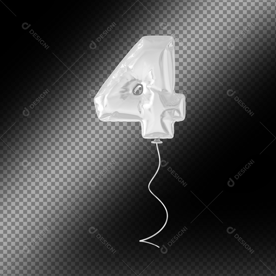 Balão De Festa Prata De Número 4 Fundo Preto Elemento 3D Para composição PSD